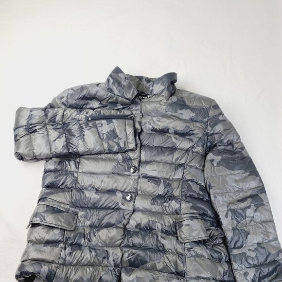 Anorak Women's Gray Black Camouflage Dual Pocket Puffer Blazer Jacket Size XL - Picture 2 of 8